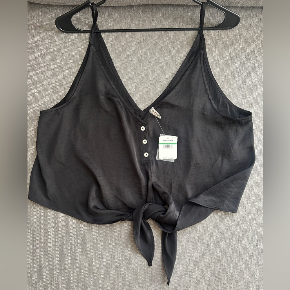 Free people Black Sleeveless Tie-Front Top